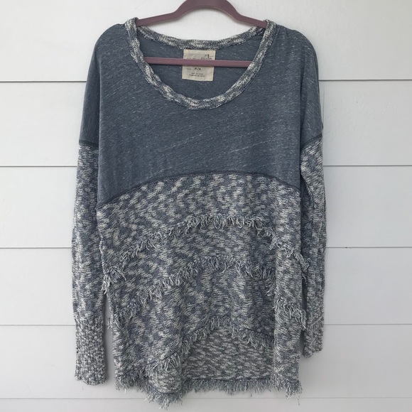 Free People Sweaters - We the Free White & Blue Knit Fringe Sweater Top M